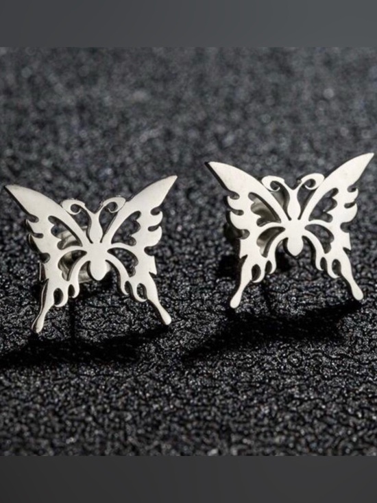 Jewelry - “Tribal Butterfly” Silver Stainless Steel Lasercut Cut-out Hollow Dainty Earring